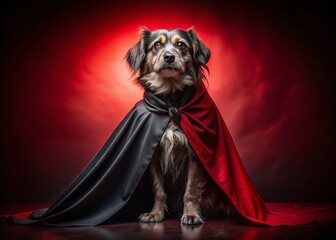 Obraz premium Majestic Dog in Black Cape, Red Background - Low Light Photography