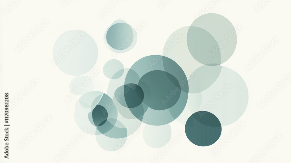 Aufkleber Abstract background with overlapping translucent teal circles on white.