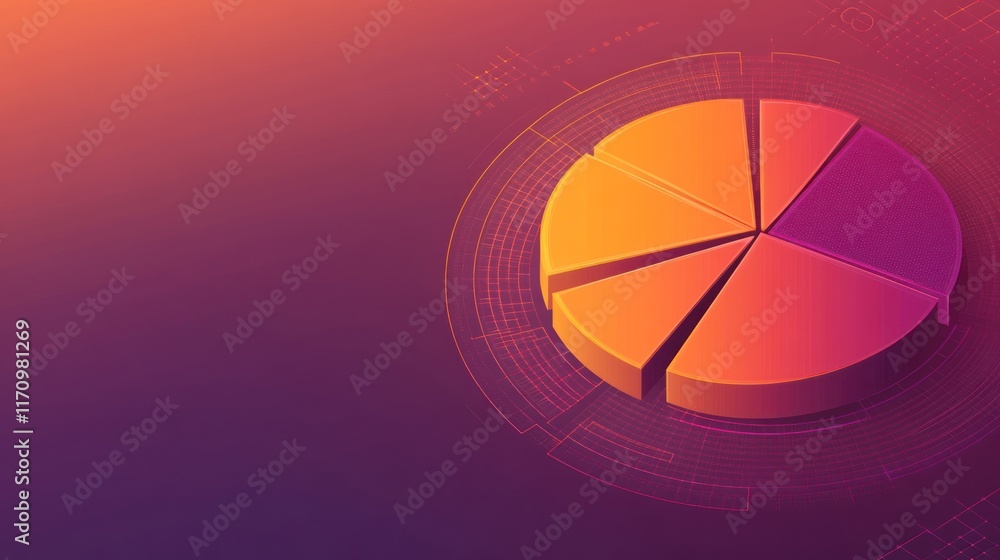 Poster 3D pie chart infographic showing data segmentation on a gradient background.