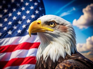 Obraz premium Majestic Eagle Head with American Flag Pattern - Drone Photography for Independence Day & Veterans Day