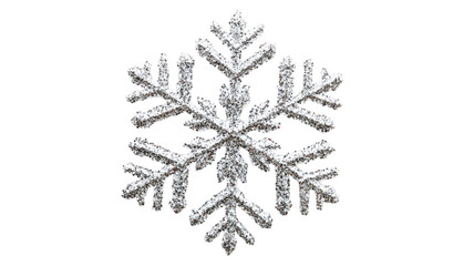 A Single Snowflake Made of Glitter on a White Background, Perfect for Holiday Designs, Crafts, and Winter-themed Projects.