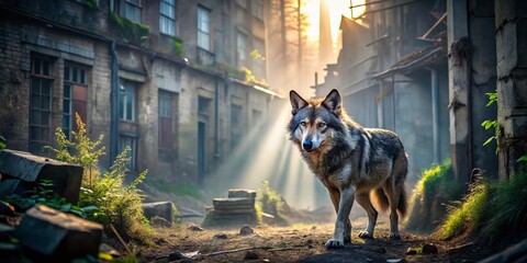 Majestic European Grey Wolf in Ancient Forest - Urban Exploration Photography