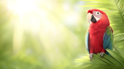 Obraz premium A red parrot sitting on top of a green leaf