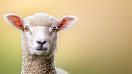 Fototapeta premium A close up of a white sheep looking at the camera