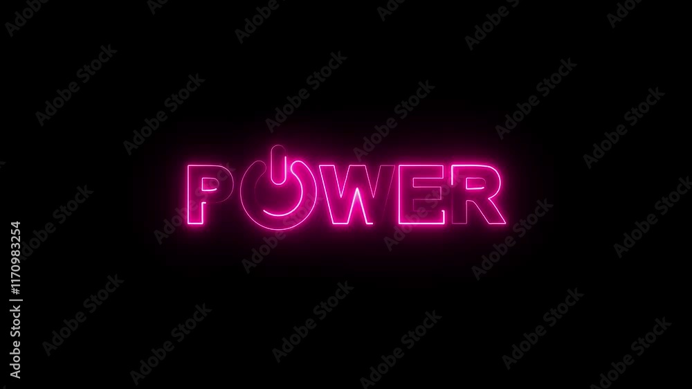 Poster power text font with neon effect,the idea of a computer or laptop one - off,writing to turn off the 