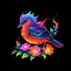Obraz premium Vibrant Phoenix Bird Amidst Blooming Flowers