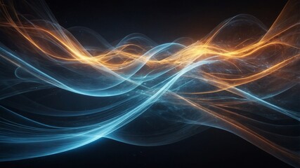 Colorful abstract waves create dynamic movement in a dark background