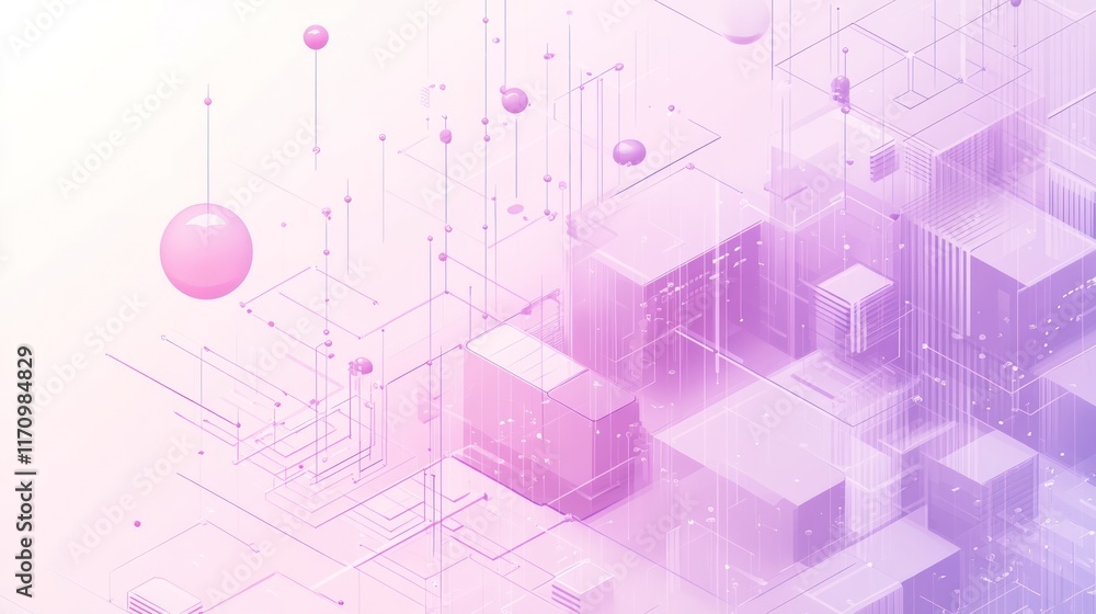 Poster Abstract 3D rendering of interconnected pink and white cubes, spheres, and lines, suggesting a network or system.