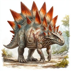 Fototapeta premium A stylized illustration of a spiky dinosaur in a natural setting.