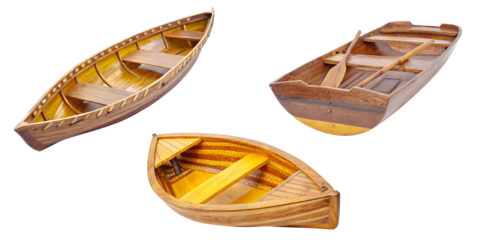 set of wooden boats isolated on white background PNG.AI GENERATED