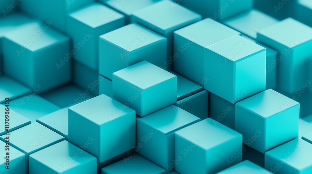 Aufkleber a minimalist 3d background with turquoise blue cubes in an isometric arrangement, showcasing clean l