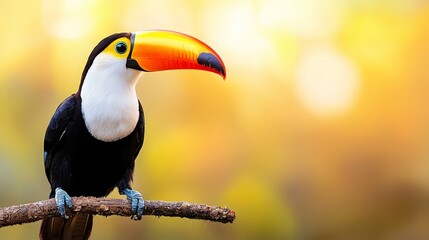 Naklejka premium A colorful toucan perched on a tree branch