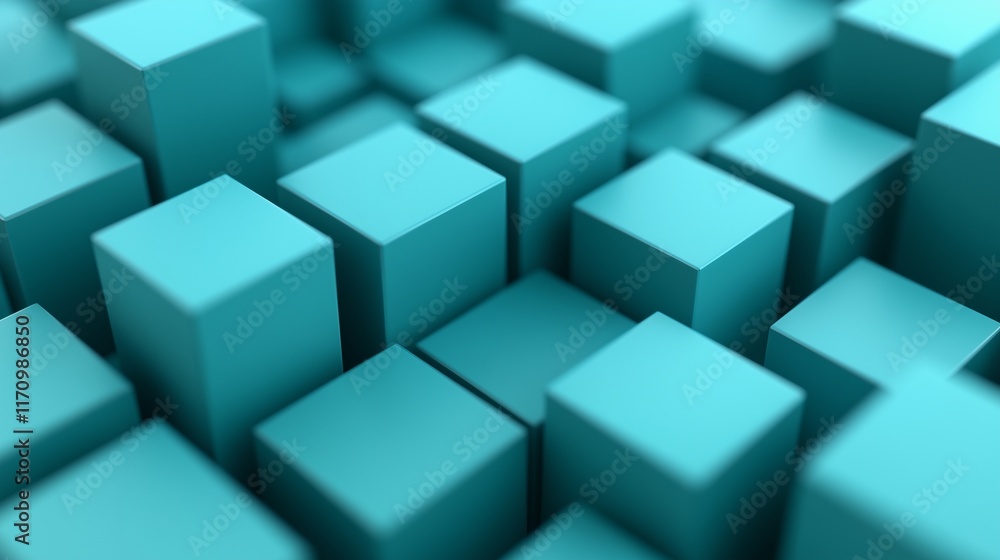 Aufkleber a minimalist 3d background with turquoise blue cubes in an isometric arrangement, showcasing clean l