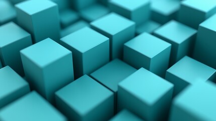 A minimalist 3D background with turquoise blue cubes in an isometric arrangement, showcasing clean lines and an abstract design. The high-resolution capture emphasizes the sharp details.