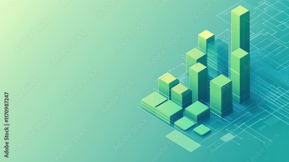 Poster Abstract green isometric chart depicting growth and progress.