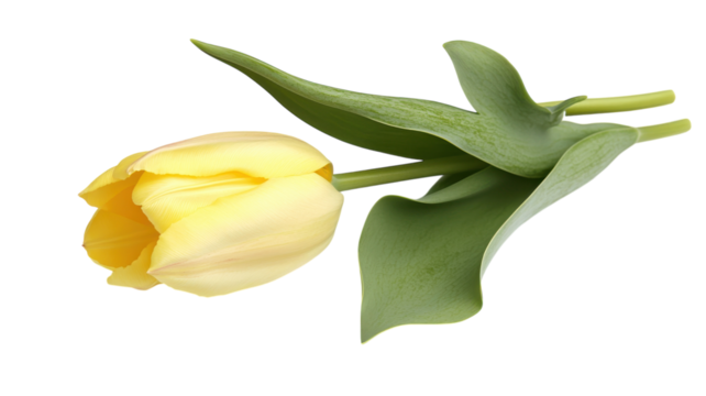 A Vibrant Single Yellow Tulip Surrounded by Lush Green Leaves Perfect for Spring Themed Decor and Floral Arrangements.
