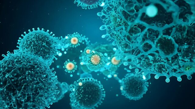 microbiome ecosystem, showcasing colonies of microbiota as tiny cellular factories