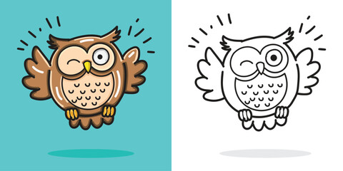 A Cute Owl Cartoon Flying good for Design Element or Coloring Book Element