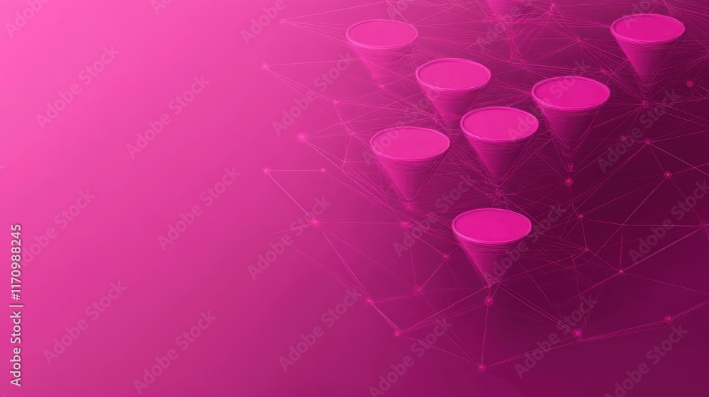 Poster abstract pink network of interconnected cones.