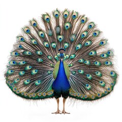 Obraz premium A vibrant peacock displaying its colorful plumage in full fan.