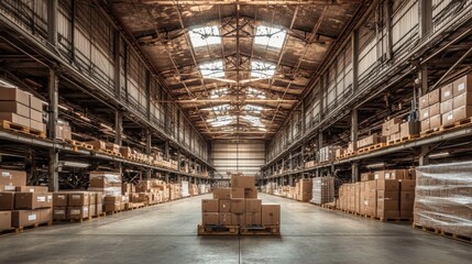 Fototapeta premium Organized Logistics in Industrial Warehouse Setting