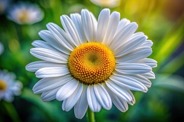 Obraz premium A macro lens reveals the exquisite beauty of a single white daisy, a botanical masterpiece in nature's detail.
