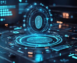 Futuristic fingerprint scanner interface.