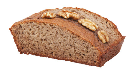 A Delicious Slice of Freshly Baked Banana Bread with Visible Walnuts Ideal for Baking Blogs, Culinary Articles, and Dessert Menus.