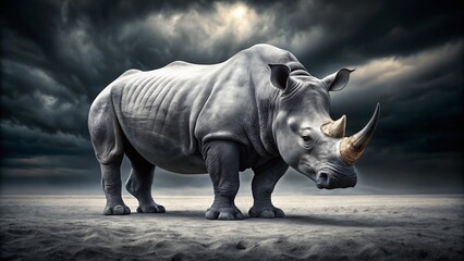 Fototapeta premium Majestic Rhino in Dramatic Black and White: Powerful Wildlife Photography