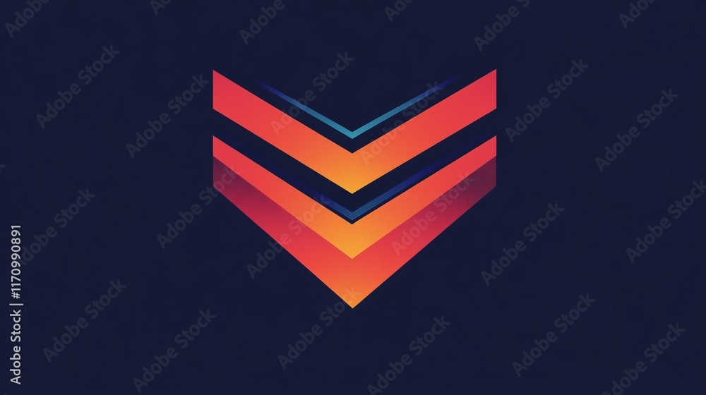 Aufkleber a modern game badge with a symmetrical chevron pattern in bright red and orange, contrasted with a s
