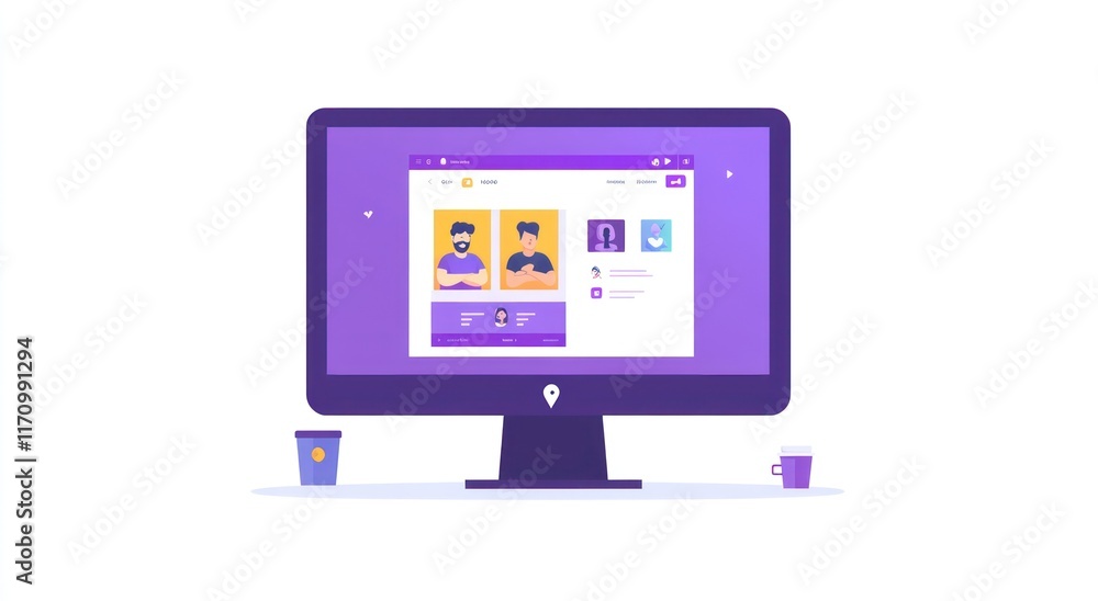 Aufkleber Desktop computer displaying a social media interface with two user profiles.