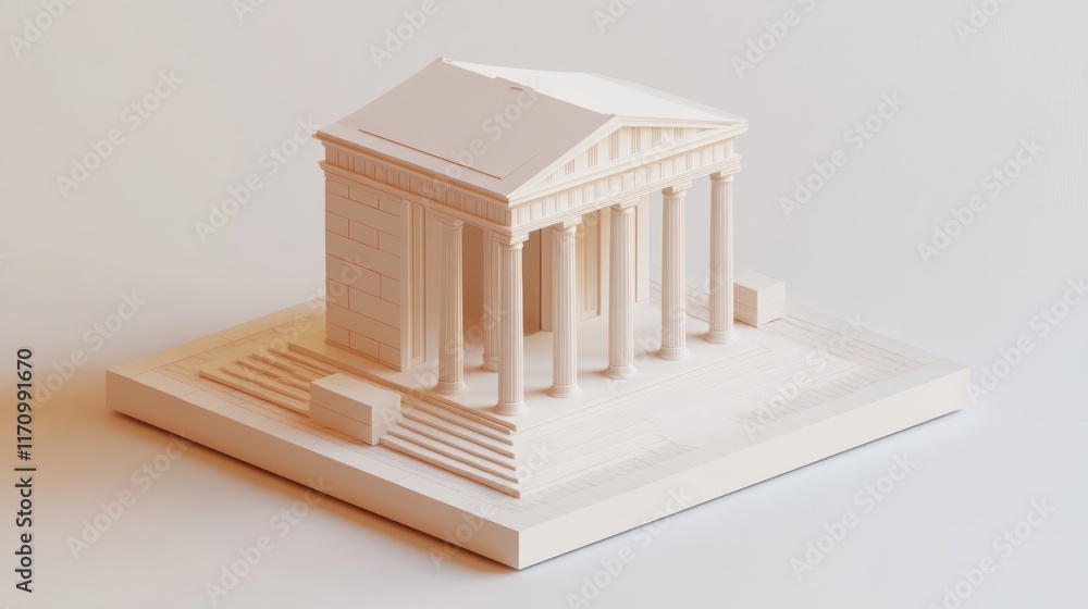 Poster Minimalist 3D model of a classical temple with columns and steps on a square base.