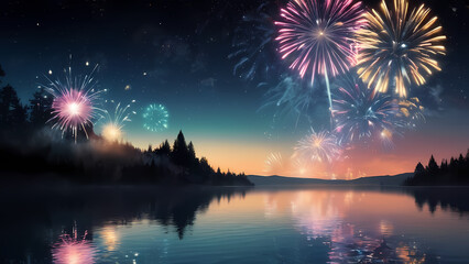 A vibrant and dynamic image of fireworks lighting up the night sky