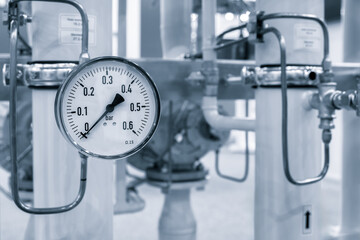 Pressure meters on natural gas pipeline.