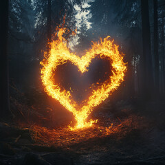 Fiery Heart Burning with Passion and Flame
