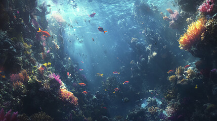 Breathtaking underwater coral reef teeming with colorful tropical fish