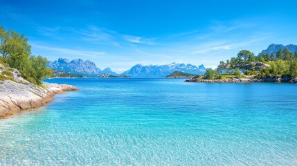 A body of water with a small island in the middle of it