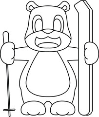 Bear Ski Skier Ski poles Animal Vector Graphic Art Illustration