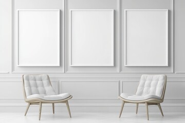 Minimalist Scandinavian room with blank white frames.