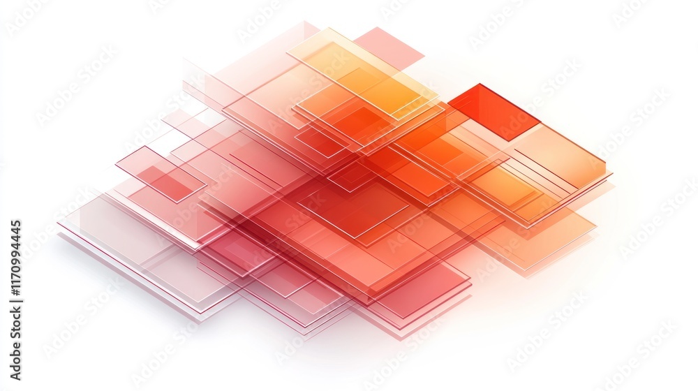 Poster abstract red and orange geometric shapes overlapping.