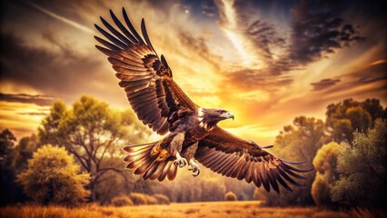 Obraz premium Majestic Wedge-tailed Eagle Soaring, Vintage Australian Wildlife Photography