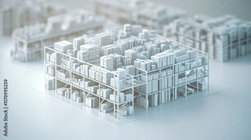 Poster white minimalist warehouse 3d model: a clean and modern representation of efficient logistics and in