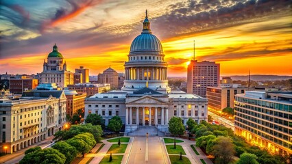 Fototapeta premium Majestic Wisconsin State Capitol & Downtown Madison Skyline