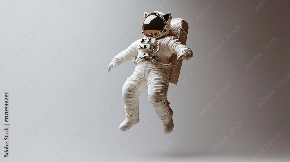 Aufkleber Astronaut in cat-ear helmet floats in space against a gradient background.