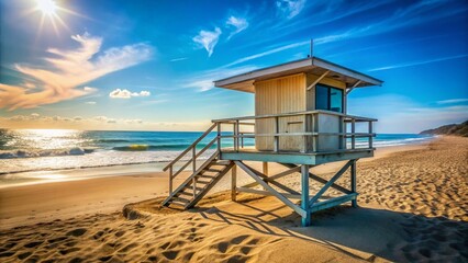 Fototapeta premium Malibu Beach Lifeguard Stand: Sunny California Coastline Stock Photo