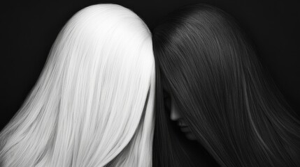 Naklejka premium A black and white photo of two women with long hair