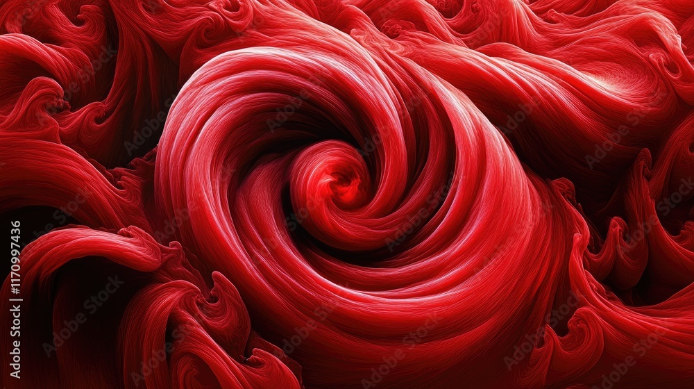 Poster abstract swirling patterns in vibrant red tones, evoking movement and emotion.