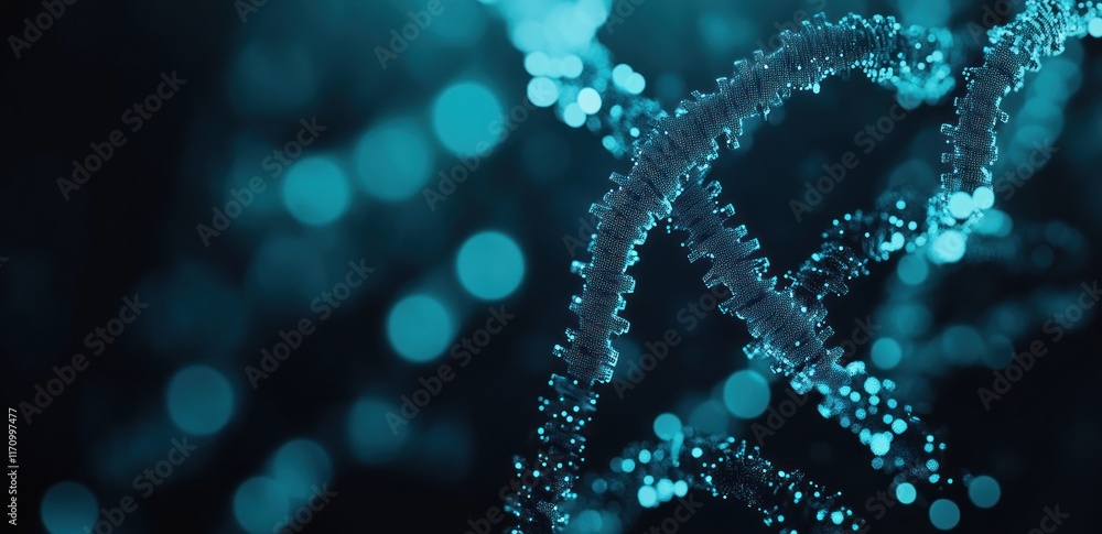 Leinwandbilder abstract dna double helix structure in teal bokeh background.