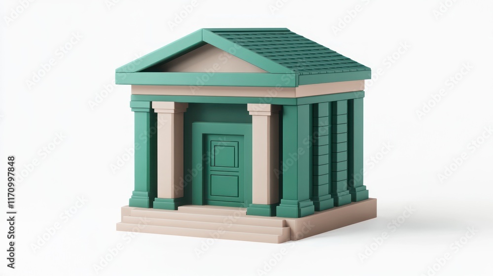 Aufkleber teal and beige miniature building with columns and steps, isolated on white.