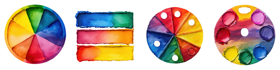 Vibrant Watercolor Palette Compositions with Abstract Color Wheel Designs